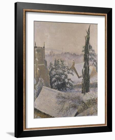 East Knoyle Church: Snow, 1917 (Oil on Canvas)-Lucien Pissarro-Framed Giclee Print