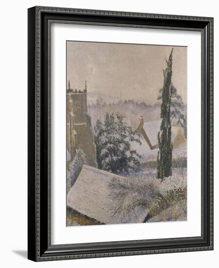 East Knoyle Church: Snow, 1917 (Oil on Canvas)-Lucien Pissarro-Framed Giclee Print