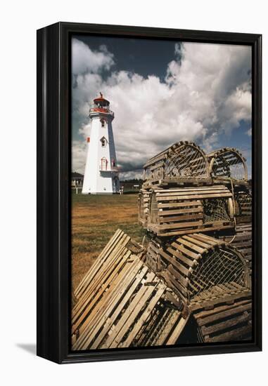 East Point Lighthouse and Lobster Traps, Prince Edward Island, Canada-Walter Bibikow-Framed Premier Image Canvas