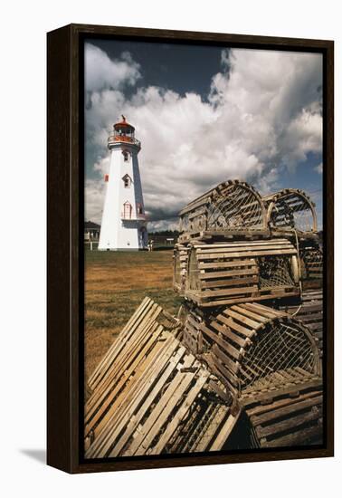 East Point Lighthouse and Lobster Traps, Prince Edward Island, Canada-Walter Bibikow-Framed Premier Image Canvas