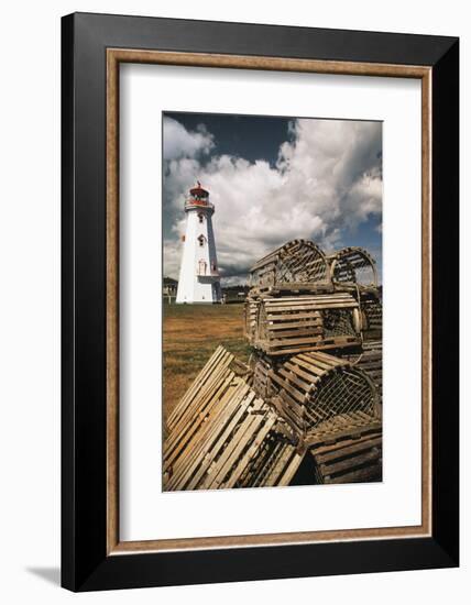 East Point Lighthouse and Lobster Traps, Prince Edward Island, Canada-Walter Bibikow-Framed Photographic Print