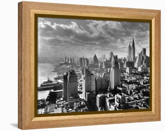 East River Waterfront and Manhattan, 1931-null-Framed Premier Image Canvas