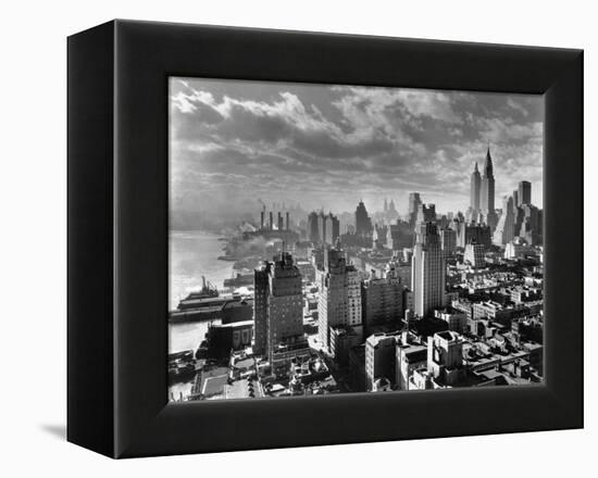 East River Waterfront and Manhattan, 1931-null-Framed Premier Image Canvas