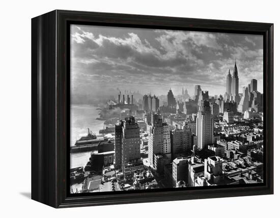 East River Waterfront and Manhattan, 1931-null-Framed Premier Image Canvas