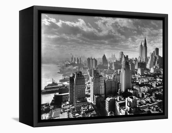 East River Waterfront and Manhattan, 1931-null-Framed Premier Image Canvas