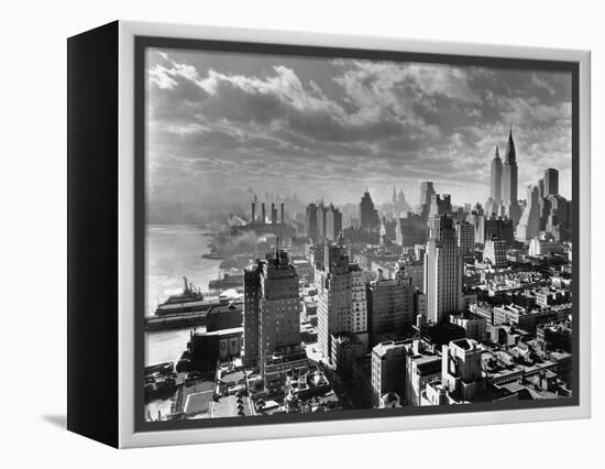 East River Waterfront and Manhattan, 1931-null-Framed Premier Image Canvas