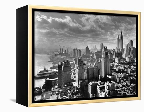 East River Waterfront and Manhattan, 1931-null-Framed Premier Image Canvas