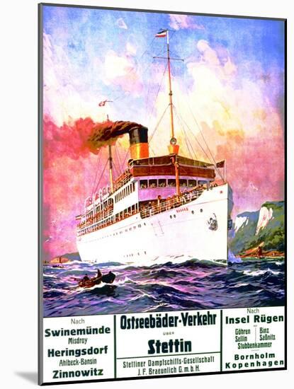 'East Sea Baths Transportation: Szczecin', Poster Advertising the Szczecin Steamship Company, 1908-Stoewer Willy-Mounted Giclee Print