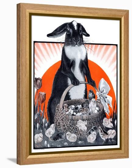 "Easter Bunny and Basket of Chicks,"April 4, 1925-Paul Bransom-Framed Premier Image Canvas