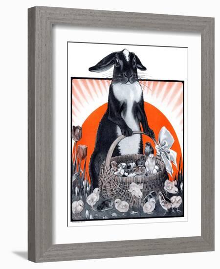 "Easter Bunny and Basket of Chicks,"April 4, 1925-Paul Bransom-Framed Giclee Print