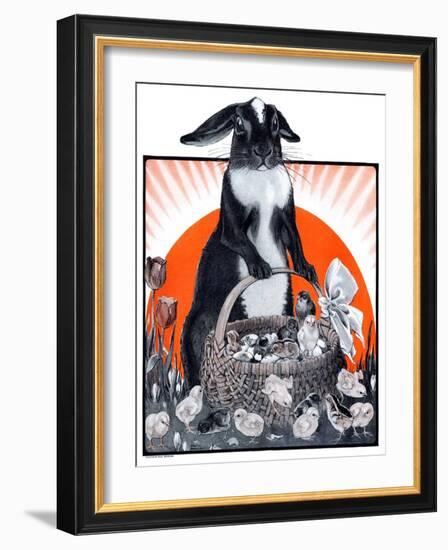 "Easter Bunny and Basket of Chicks,"April 4, 1925-Paul Bransom-Framed Giclee Print