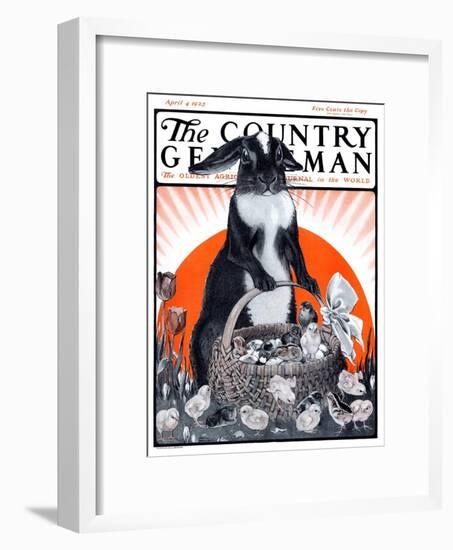 "Easter Bunny and Basket of Chicks," Country Gentleman Cover, April 4, 1925-Paul Bransom-Framed Giclee Print