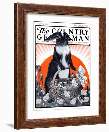 "Easter Bunny and Basket of Chicks," Country Gentleman Cover, April 4, 1925-Paul Bransom-Framed Giclee Print