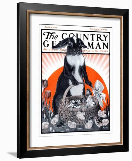 "Easter Bunny and Basket of Chicks," Country Gentleman Cover, April 4, 1925-Paul Bransom-Framed Giclee Print