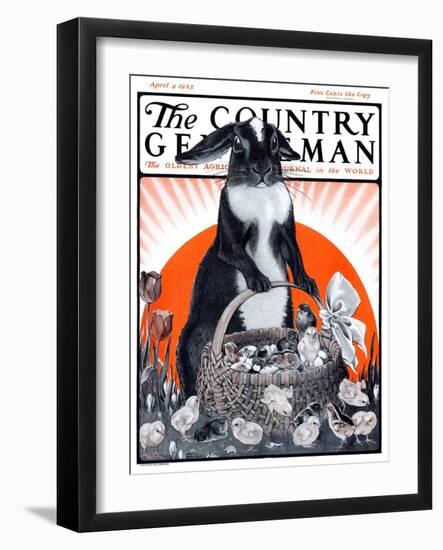 "Easter Bunny and Basket of Chicks," Country Gentleman Cover, April 4, 1925-Paul Bransom-Framed Giclee Print