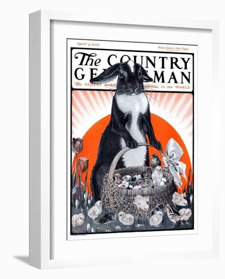 "Easter Bunny and Basket of Chicks," Country Gentleman Cover, April 4, 1925-Paul Bransom-Framed Giclee Print