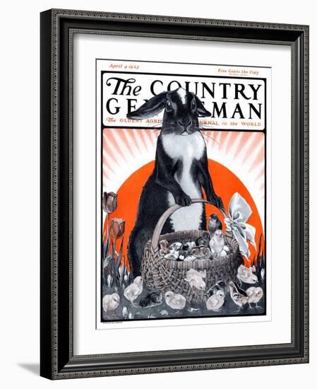 "Easter Bunny and Basket of Chicks," Country Gentleman Cover, April 4, 1925-Paul Bransom-Framed Giclee Print