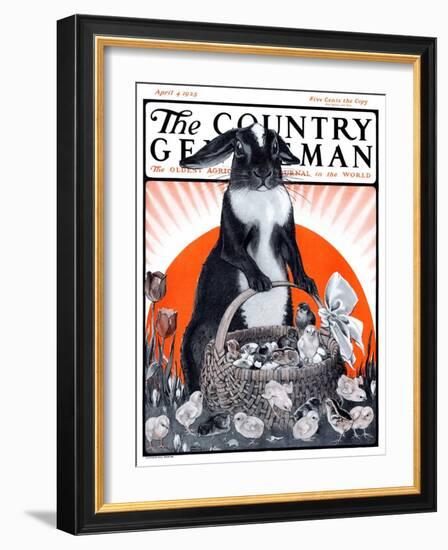 "Easter Bunny and Basket of Chicks," Country Gentleman Cover, April 4, 1925-Paul Bransom-Framed Giclee Print