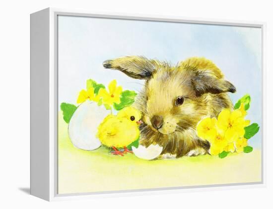 Easter Bunny with Primrose and Chick-Diane Matthes-Framed Premier Image Canvas