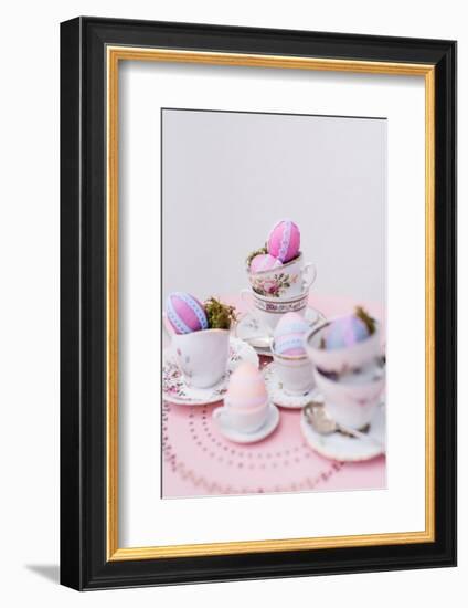 Easter decoration, coffee service, Easter eggs, lace, detail,-mauritius images-Framed Photographic Print