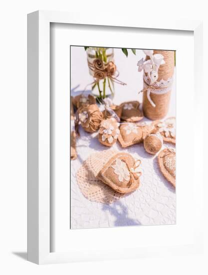 Easter decoration, jute, Easter eggs, hearts,-mauritius images-Framed Photographic Print