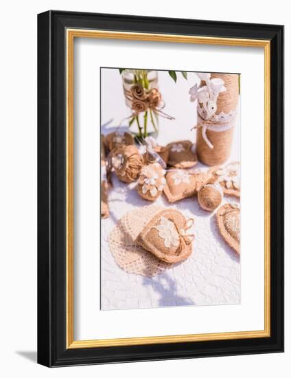 Easter decoration, jute, Easter eggs, hearts,-mauritius images-Framed Photographic Print