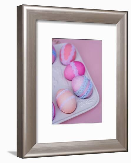 Easter decoration, platter, eggs, lace, detail, close up,-mauritius images-Framed Photographic Print