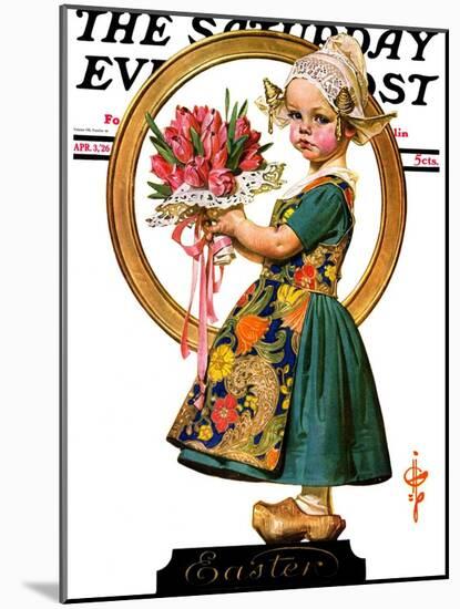 "Easter Dutch Girl," Saturday Evening Post Cover, April 3, 1926-Joseph Christian Leyendecker-Mounted Giclee Print