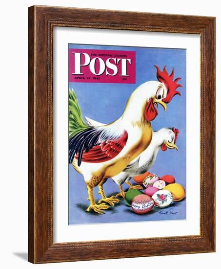 "Easter Eggs and Chickens," Saturday Evening Post Cover, April 24, 1943-Ken Stuart-Framed Giclee Print