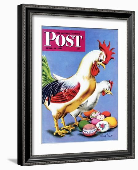 "Easter Eggs and Chickens," Saturday Evening Post Cover, April 24, 1943-Ken Stuart-Framed Giclee Print