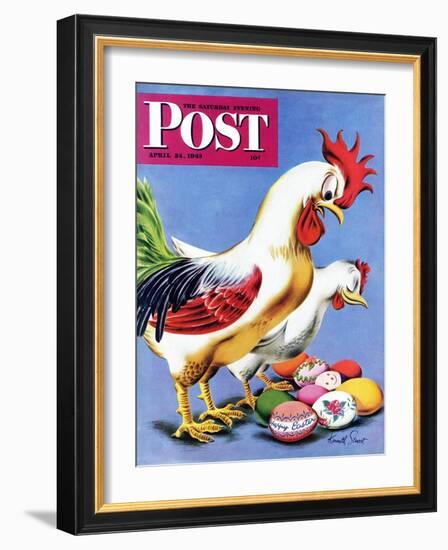 "Easter Eggs and Chickens," Saturday Evening Post Cover, April 24, 1943-Ken Stuart-Framed Giclee Print