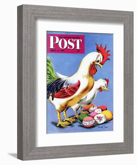 "Easter Eggs and Chickens," Saturday Evening Post Cover, April 24, 1943-Ken Stuart-Framed Giclee Print