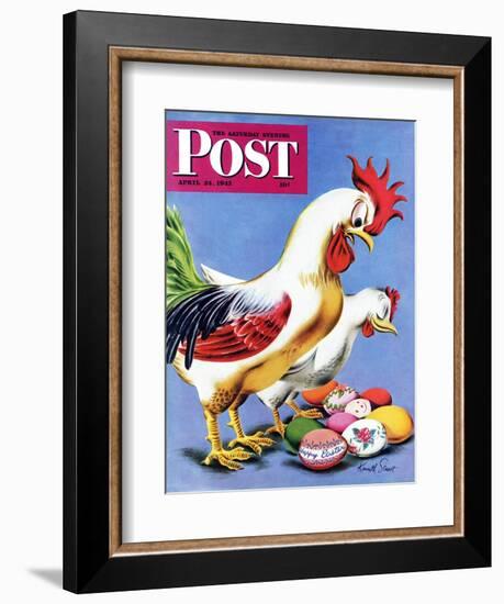 "Easter Eggs and Chickens," Saturday Evening Post Cover, April 24, 1943-Ken Stuart-Framed Giclee Print