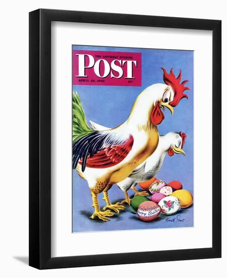 "Easter Eggs and Chickens," Saturday Evening Post Cover, April 24, 1943-Ken Stuart-Framed Giclee Print