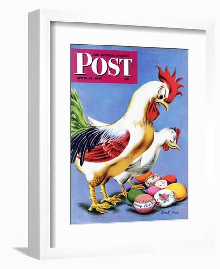 "Easter Eggs and Chickens," Saturday Evening Post Cover, April 24, 1943-Ken Stuart-Framed Giclee Print