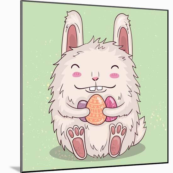 Easter Funny Bunny with Eggs. Vector Illustration.-Maria Sem-Mounted Art Print