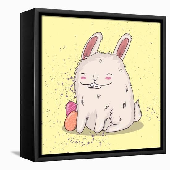 Easter Funny Bunny with Eggs. Vector Illustration.-Maria Sem-Framed Stretched Canvas