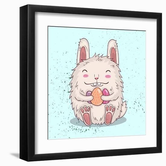 Easter Funny Bunny with Eggs. Vector Illustration.-Maria Sem-Framed Art Print