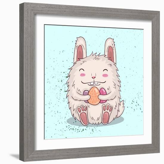 Easter Funny Bunny with Eggs. Vector Illustration.-Maria Sem-Framed Art Print