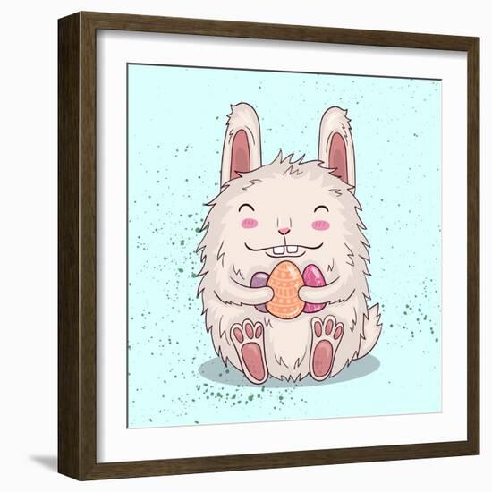 Easter Funny Bunny with Eggs. Vector Illustration.-Maria Sem-Framed Art Print