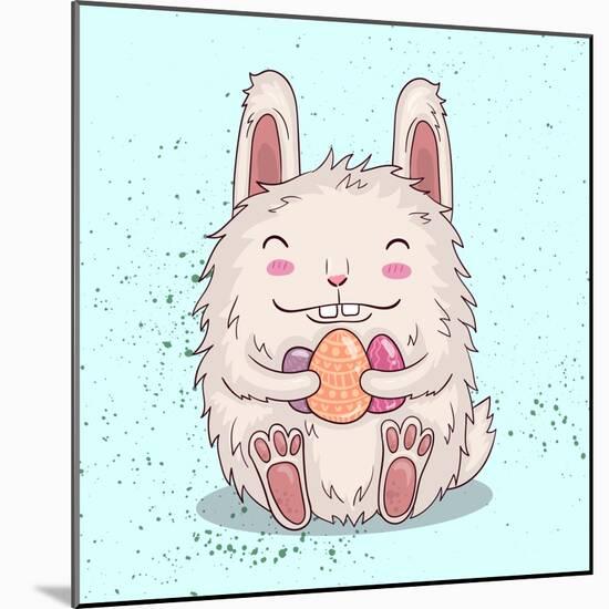 Easter Funny Bunny with Eggs. Vector Illustration.-Maria Sem-Mounted Art Print