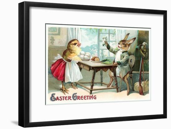 Easter Greeting, Domestic Rabbit and Chick-null-Framed Art Print