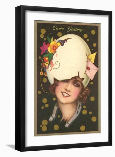 Easter Greetings, Art Deco Woman with Eggshell Hat-null-Framed Art Print