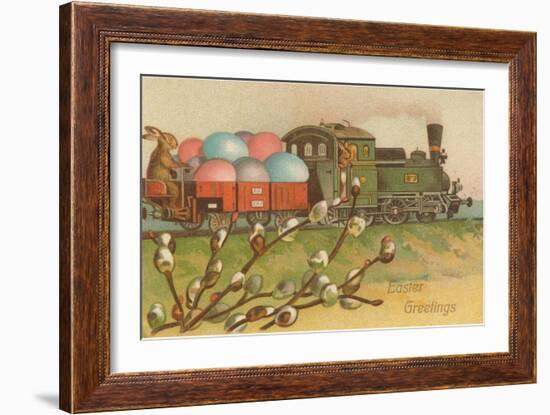 Easter Greetings, Locomotive with Eggs-null-Framed Art Print