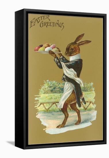 Easter Greetings, Rabbit Waiter-null-Framed Stretched Canvas