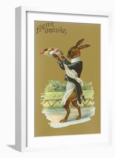 Easter Greetings, Rabbit Waiter-null-Framed Art Print