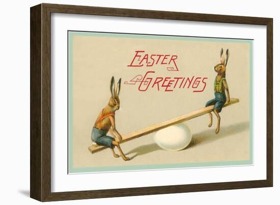 Easter Greetings, Rabbits on Seesaw-null-Framed Art Print