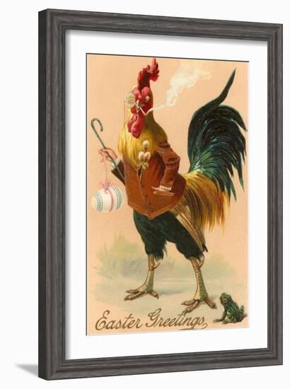 Easter Greetings, Rooster Smoking-null-Framed Art Print