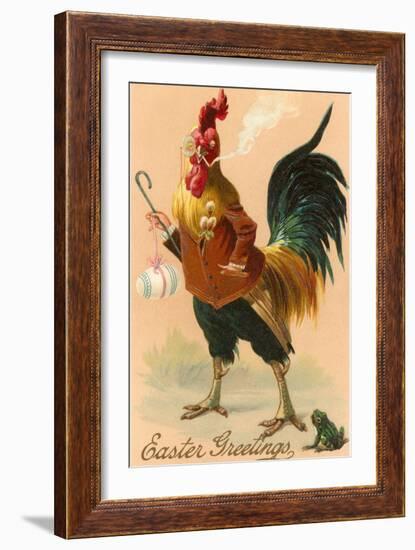 Easter Greetings, Rooster Smoking-null-Framed Art Print