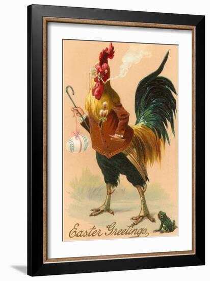 Easter Greetings, Rooster Smoking-null-Framed Art Print